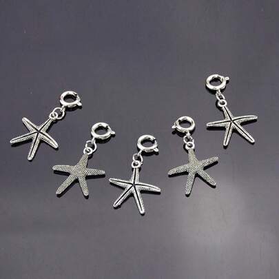 5 Pcs Vintage Antique Silver Starfish Charm Hair Rings Boho Chic Hair Accessories