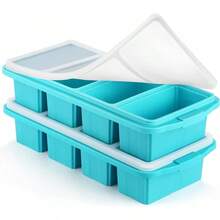 Silicone Freezer Tray With Lid - Silicone Freezer Food Molds- Large Ice Cube Tray,Silicone Freezer Container,Freeze & Store Soup, Sauce, Broth,Leftovers - Makes 4 Perfect 1 Cup - 2 Gói-Aqua - Xem 9