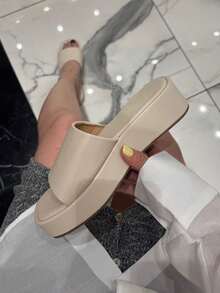 Women's Solid Color Thick Sole Sandals, Minimalist & Practical - Beige - View 3
