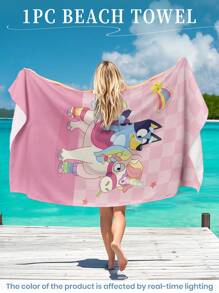 Bluey 1pc Bluey Beach Towel, Unicorn And Bluey Pattern Swim Towel, Bath Towel, Fashion Style Beach Towel, Super Absorbent Bath Towel For Bathroom, Swimming, Fitness, Yoga, Soft And Comfortable Microfiber Towel, Lightweight And Portable, Wind And Sun Protection, Sandproof For Summer Travel, Vacation Holiday Bathroom Decor,Recommend Regular Sizes And Larger Sizes, (35*75cm Small Size Towel,150cm Or Above Recommended)