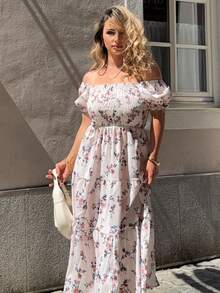 Jeta Ari Vestido con cuello cuadrado, mangas cortas y bajo fruncido con estampado floral menudo, adecuado para uso casual, trabajo, viajes, playa, estilo bohemio, western, festivales de música y campo - Multicolor - Ver 7