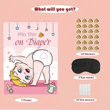 Diaper Poster Sticker Game, Poop Sticker On Diaper Poster Game, Baby Shower Party Game, Diaper Theme Party Games, Fun Birthday Party Games, Baby Shower Games, School Classroom Family Activity For 24 Players With 2 Blindfolds, Birthday Party Games, Afternoon Tea Party Games, Spring Party Games, Summer Party Games, Indoor Party Games, Office Party Games, Wedding Games - Multicolor - View 10