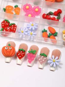 36 Pieces Of Resin Fruit Mixed-Style Nail Art Accessories, Multi-Color Mixed-Style Versatile And Simple DIY Artistic Decorative Nail Hangers, DIY Wearables Nail Material Package