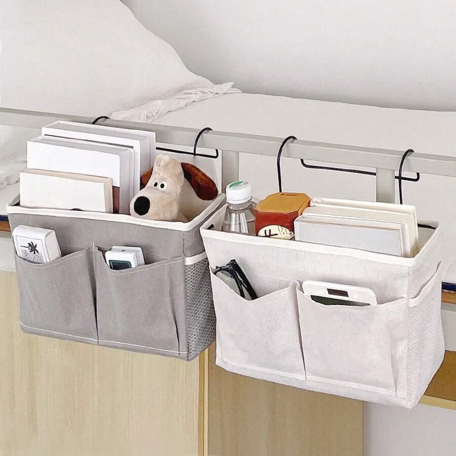 Bolsa de almacenamiento colgante multifuncional para sofá junto a la cama, cesta colgante de tela, estantes para mesita de noche para almacenamiento en dormitorio y apartamento EO3Q - B caqui - Ver 1