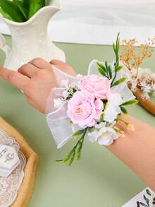 1pc Rose Wrist Corsage For Wedding Artificial Bridal Flower Corsage With Double Layer Pearl Bracelet Hand Decor For Prom Party Homecoming, Wristband Flowers Bride, Bridesmaid - Multicolor - View 8