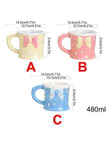 1 pieza Taza de cerámica con capacidad grande, creativa con diseño de lazo y luna 3D pintado a mano con estilo femenino