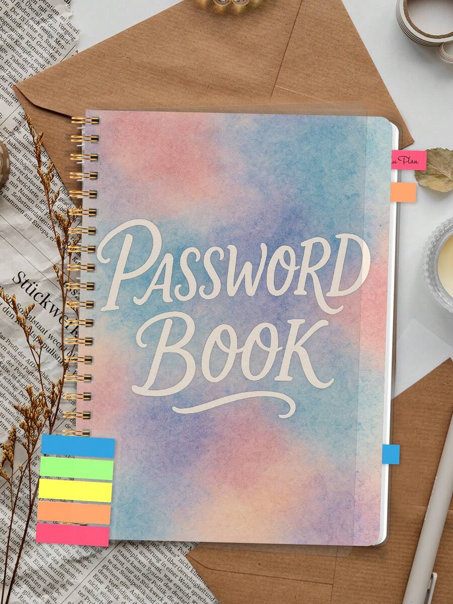 1pc Simple Password Book,A5 Size Minimalist 52 Sheets Advanced Address Password Manager With Website Password Quick Access Username,Password Storage Perfect For Home Office Internet Computer Logins, School Supplies,Back To School - Multicolor - View 1