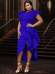 Vestido de talla grande para primavera y boda estilo nupcial, con mangas cortas, abertura y volantes, ideal para boda, invitada de boda, despedida de soltera, vacaciones, cumpleaños, graduación, cena, regreso a clases