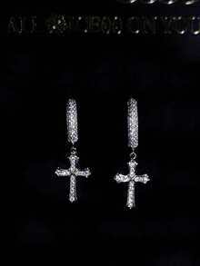 1pc Titanium Steel Earring, Men's Hip Hop Punk Earring, Diamond Inlaid Cross Earring, Couple Earrings, Suitable For Daily Wear, Parties, Gifts, Christmas And Other Occasions - Cross Earrings - View 15