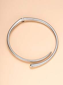 1 Pc Simple Metal Cuff Choker Statement Necklace For Women - Silver - View 2