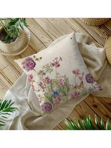The Best-Selling Spring Butterfly And Flower Series Pillowcase 4-Piece Set, Polyester Short Plush Sofa Cover (Without Pillow Core)