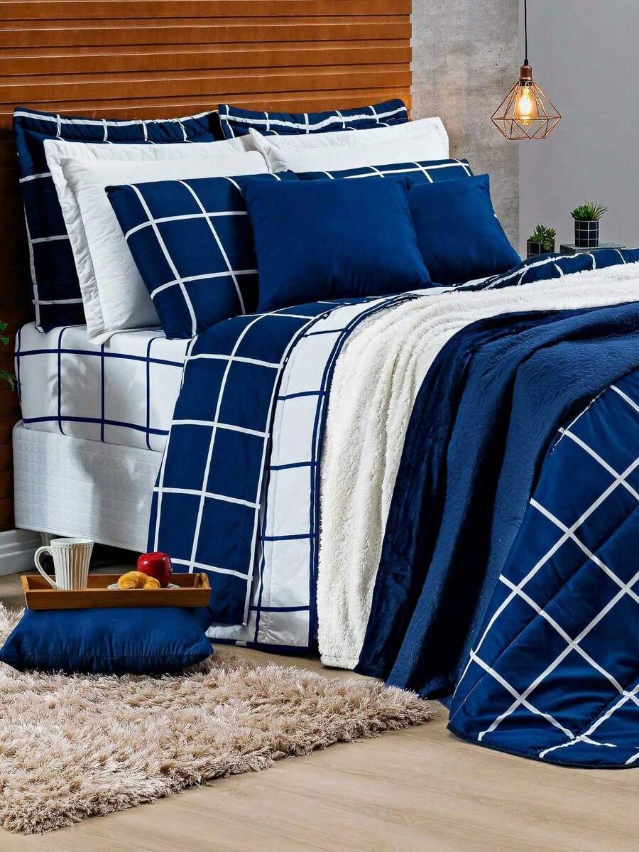 Bedspread 3 Pieces King\Queen\Double\Single Double Sided 200 Thread Count Percale Austin Quilted - 藏蓝色 - 查看 1