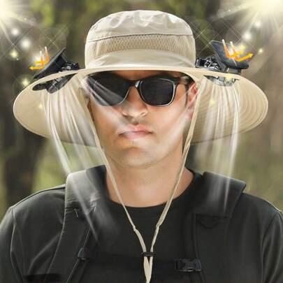 太阳能风扇遮阳帽，宽檐渔夫凉风帽，男女通用户外钓鱼徒步遮阳帽