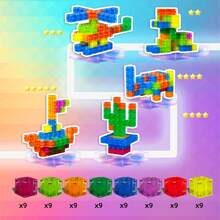 36/72/100 块磁性立方体积木、磁性积木、STEM 感官玩具、适合 3 岁以上男孩和女孩的益智玩具,促进创造力和大脑发育 - 多色磁性積木套裝(實色+透明) - 查看 12