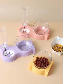 Pet Cat Food Bowl Automatic Feeder All-In-One Splice Dog Cat Food Bowl And Drinking Fountain Drinking Raised Standing Dish Bowl