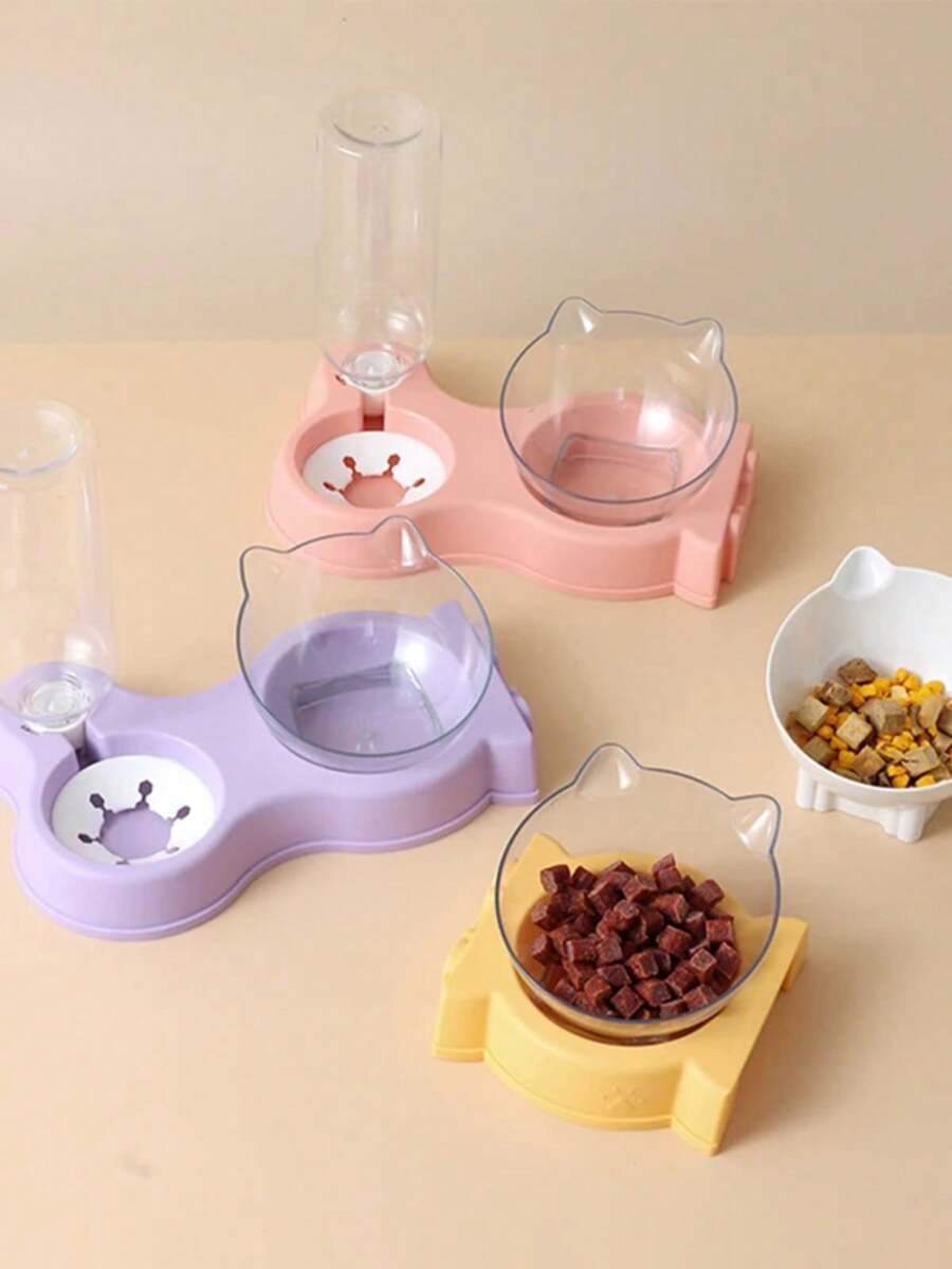 Pet Cat Food Bowl Automatic Feeder All-In-One Splice Dog Cat Food Bowl And Drinking Fountain Drinking Raised Standing Dish Bowl