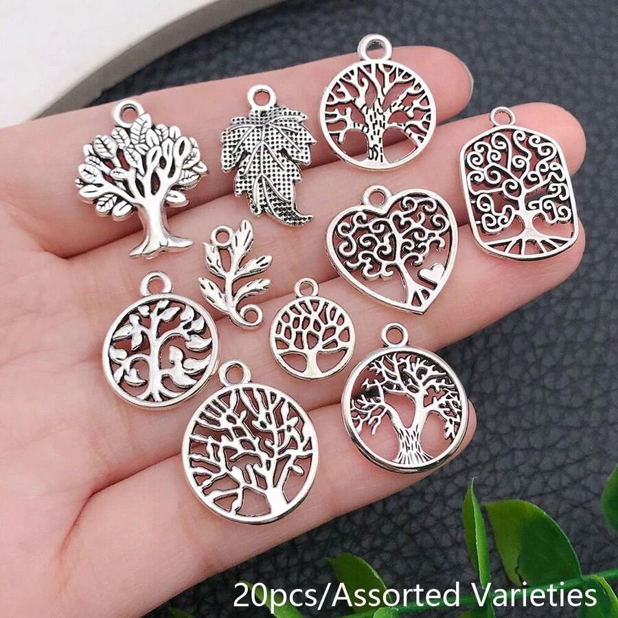 20 件各式各样的生命之树系列吊坠饰品锌合金，适合创意 DIY 珠宝制作