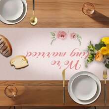 1 pièce Chemin de table de mariage rose personnalisé, déco de table imprimée respirante en lin monoface, convient pour buffet, fête, vacances, dîner, pique-nique, camping, décoration de table, taille 183*33cm