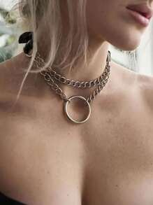 1 pieza Gargantilla con cadena metálica y círculo, accesorios de lencería con estilo gótico punk de moda Y2K, adecuado para todas las ocasiones.