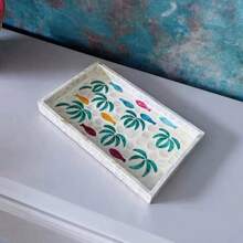 1 pieza Bandeja cuadrada de concha de perla, bandeja decorativa pintada a mano para almacenar maquillaje, joyas, bocadillos, postres, bebidas, pan, pasteles y artículos del hogar, accesorio de decoración de lujo nórdico