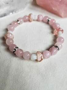 1 pieza Pulsera con diseño de hongo rosa dulce y fresco hecho de cuentas naturales, con decoración de rhinestones, para damas, uso diario y fiestas