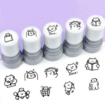 可爱猫咪印章，适用于计划本、日常生活记录、教师鼓励，感光印章，带有趣味表情的装饰性计划本印章