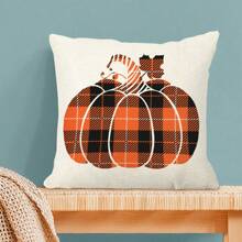 1/2/4pcs Pumpkin Linen Print Pillow Cover & Chair Cover, Thanksgiving Decorative Cushion Cover For Living Room Bed Sofa Home Decor, Soft & Minimalist Design, Cover Only - No Insert