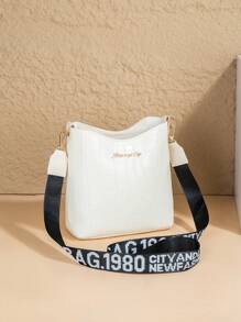 1 pieza Bolso de cubo de grano de cocodrilo, bolso de bandolera con correa ancha, mini bolso cruzado para mujer, bolso de mano para dama para uso diario, cita y viajes