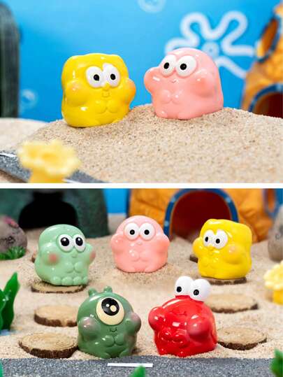 5pcs Sponge Starfish Octopus Crab Macaron Color 3D Ornaments Resin Desktop Decor