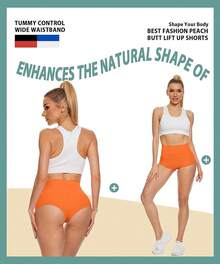 Women's High Waist Yoga Booty Shorts Workout Spandex Dance Hot Pants Butt Lifting Leggings Rave Outfits Customized Christmas New Year - 橘色 - 查看 2