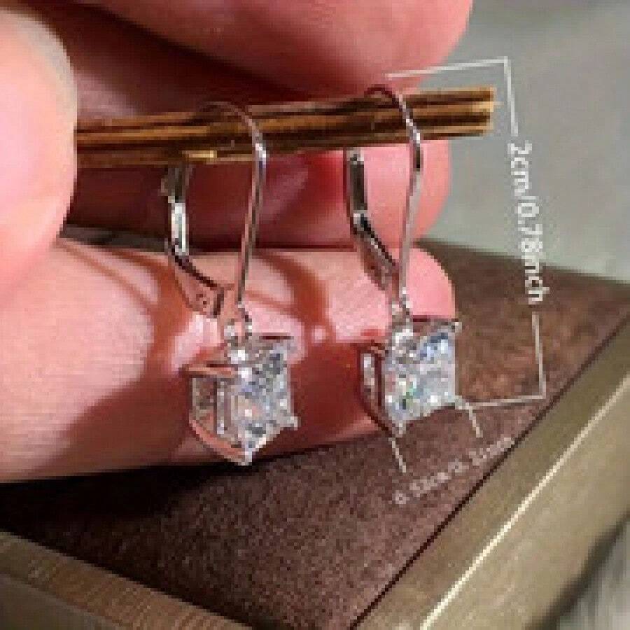Fashion-Forward Square Dangle Earrings - High-End European Look, CZ Sparkle - Silver - View 1