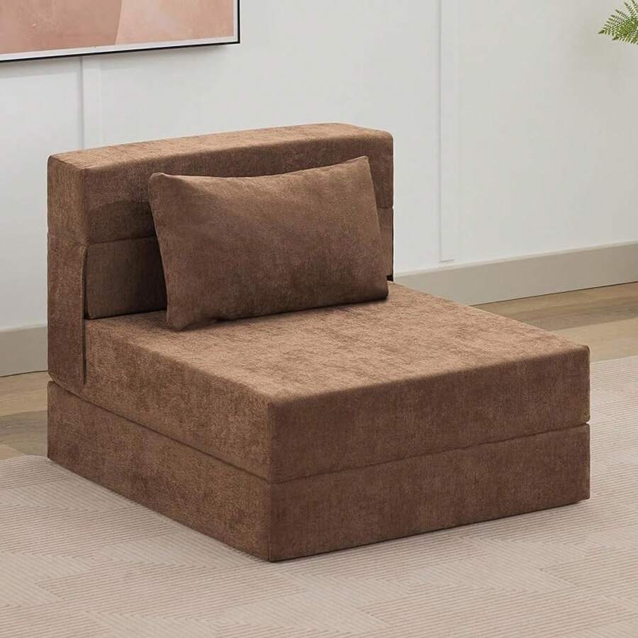 Convertible Folding Sofa Bed Sofa Living Room Sofa Small Corduroy Sofa Bed Leisure Chair Foldable Memory Foam Floor Bed Suitable For Bedroom RV Dormitory Office With Pillow Corduroy Gray Single - Vải lanh nâu - Xem 1