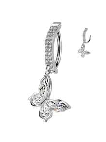 1pc Luxury Double Layer Butterfly Pendant Magnetic Clip-On Stainless Steel Navel Piercing Jewelry, Gift For Date & Everyday Wear