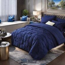 7 Pieces (Full/Queen/King) Elegant Bed In A Bag Comforter Set, Twin(5 Pieces),Stylish Solid Comforter, Soft Microfiber, Comfortable And Warm, Cloud-Like Soft Bedding Set, Bedroom Decor For Spring/Summer/Autumn/Winter, Ideal Gift - DarkBlue - 查看 1