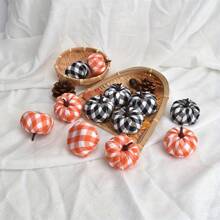 6/8 Stücke bunter karierter Stoff Schaum Künstliche Kürbis Set, beinhaltet 2 verschiedene Farbstile mit je 8 künstlichen Kürbissen, geeignet für Herbst Erntefest Dekoration, Halloween Feiertags Deko, Party Requisiten, zum Selbermachen