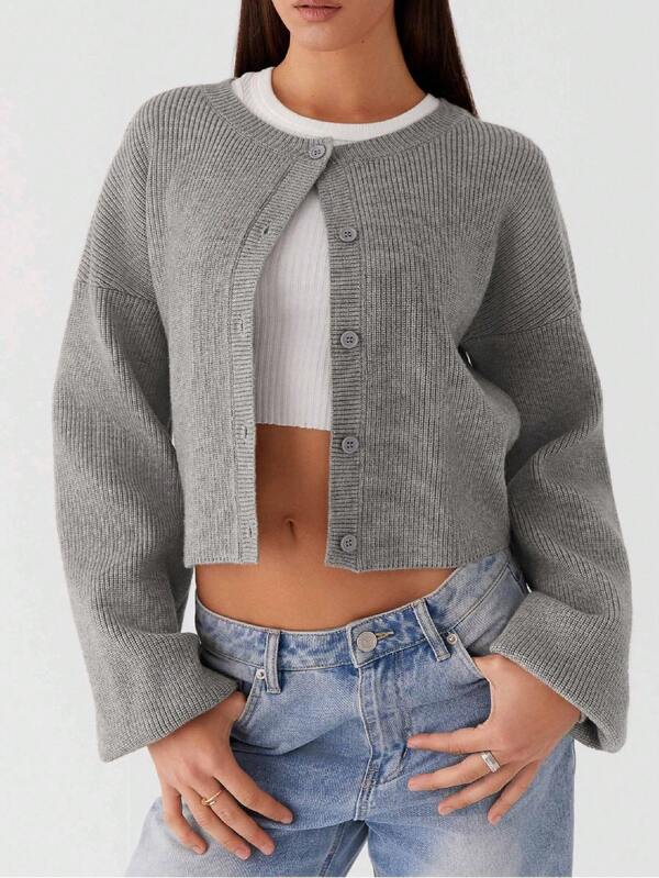 Cárdigan de punto ajustado de manga larga y cuello redondo, de estilo casual y versátil, para mujer, otoño