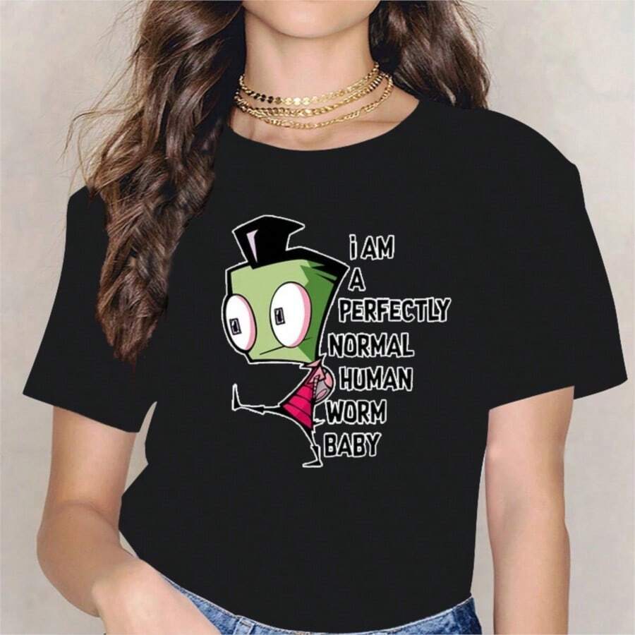 Breathable In SummerCute Cartoon Invader ZimS Gir Graphic Tshirt Image Plus Size T Shirt Retro Tee Fashion Streetwear Tops - 黑色 - 查看 1