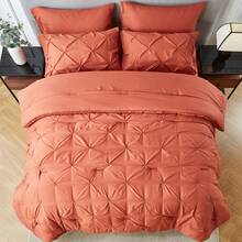 7 Pieces (Full/Queen/King) Elegant Bed In A Bag Comforter Set, Twin(5 Pieces),Stylish Solid Comforter, Soft Microfiber, Comfortable And Warm, Cloud-Like Soft Bedding Set, Bedroom Decor For Spring/Summer/Autumn/Winter, Ideal Gift - 亮橙色 - 查看 4