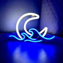 1 Stück Neon Mond und Meer Schild, Größe: ca. 29,5 x 18,5 cm (11,6 x 7,28 Zoll), USB Batterie Dual Use, Sonnenaufgang Sonnenuntergang Neonlicht, Mondlicht Neonlicht, Dämmerungswellen LED Zimmer Dekoration Wandschild, Anime Neon Mond Wanddekor für Bar, Nachtclub, Café, Hotel, Garage, Schlafzimmer, Geburtstagsparty