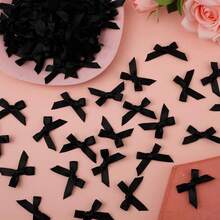 100pcs Ribbon Bows, 1.57x0.4in Mini Bows For Crafts Cute Small Ribbon Tiny Bows For Sewing Gift Wrapping Wedding Party Favors Treat Bags Gift Box Decoration (Pink) - Black - View 3