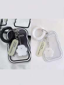 3 英寸 ID 保护套透明亚克力弹簧腕带卡夹，透明波浪形照片卡夹，轻巧耐用的钥匙扣吊坠带弹簧附件，适合日常使用的可爱配件