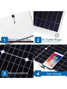 30W 便携式太阳能电池板套件，带 100A 控制器，DC 12V-18V-24V，USB 5V 充电器，适用于房车、船舶、露营、徒步旅行、智能手机、手表、宠物床 - 车载太阳能电池充电器