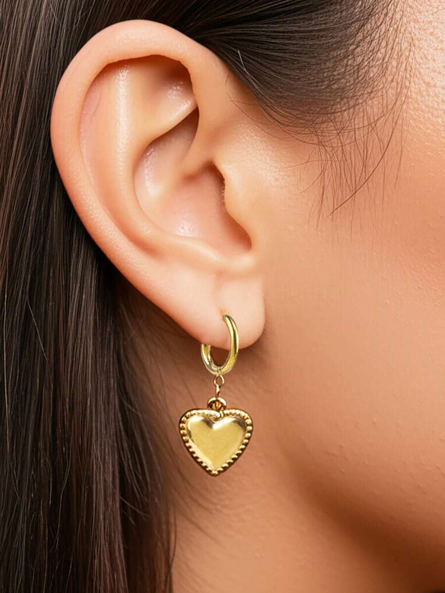 2 件装不锈钢简约心形耳环，适合女士日常佩戴、派对佩戴、朋友礼物佩戴 - 耳環 - 查看 1