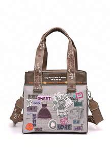 Sweet & Candy Women's Handbag Pu Leather Collage Art Style Flower Pattern Cute Fun Print Original Design Light To Carry Travel School Commuting Retro College Exquisite Commuting - Green - View 1