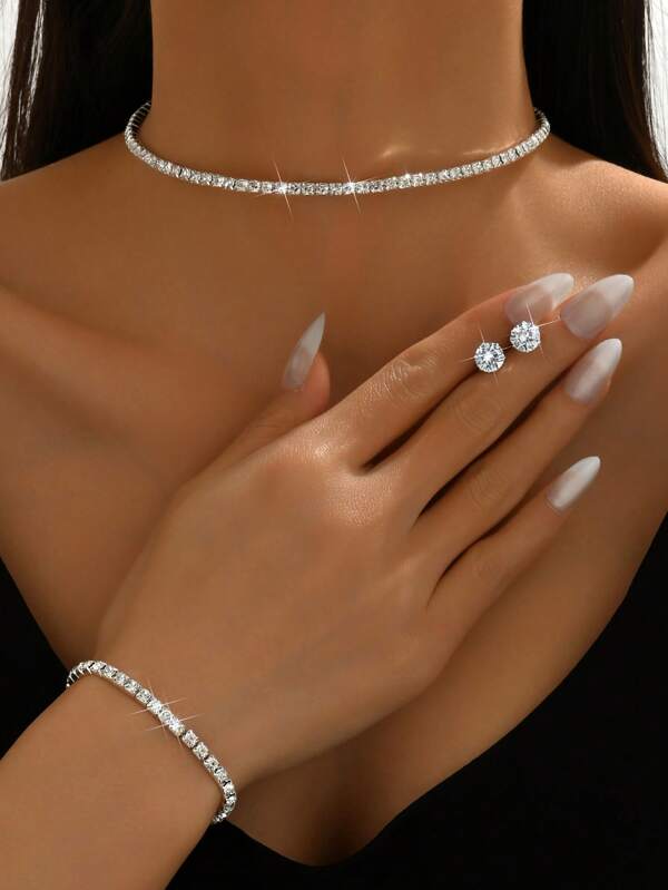 4 pièces/Set Ensemble de bijoux élégants en faux perle - Collier, Boucles d'oreilles et Bracelet, Convient pour les mariées et les diplômées
