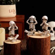 1 set de 3 pièces Décoration d'Halloween pour la maison, Squelette ne voit pas le mal, n'entend pas le mal, ne parle pas le mal. Convient pour le bureau, le salon, la chambre, la décoration d'ambiance du bureau de bar. Figurines en résine artisanales à collectionner, ensemble cadeau créatif.