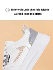 Moda de las mujeres de fondo grueso aumento de la altura de encaje hasta zapatillas de deporte casuales, zapatillas de tenis de las mujeres, transpirable y wearable punta redonda zapatos blancos de baja altura, versátil ultra-ligero de fondo blando zapatos deportivos casuales de mesa, adecuado para ir de compras, con vestidos y ropa casual todos los días - Azul - Ver 8