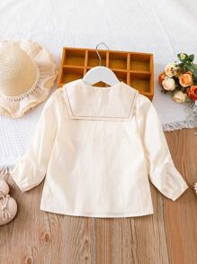 Blusa casual de manga larga con bordado floral lindo para niñas jóvenes, ropa para niños pequeños