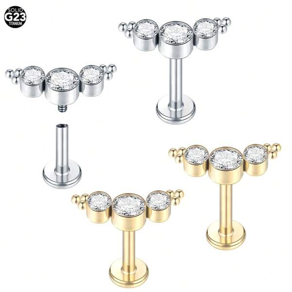 SWANJO 1pc Titanium Cubic Zirconia Stud Earrings For Women Helix Conch Piercing Body Jewelry