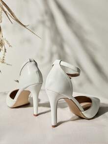 1双女士超高跟尖头休闲/派对踝带高跟鞋，新款时尚圣诞冬季圣诞礼物 - 白色 - 查看 3